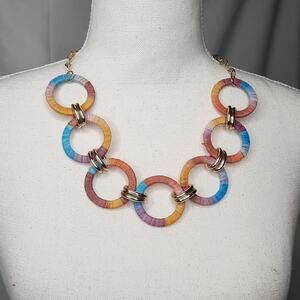 Colorful Thread Wrapped Ring Necklace Gold Hardware